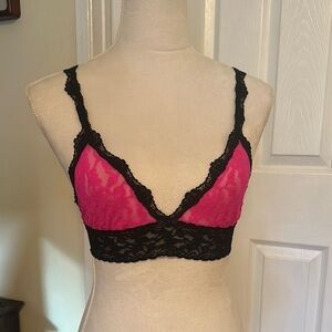 Black and Pink Lace Trim Bra with Adjustable Straps